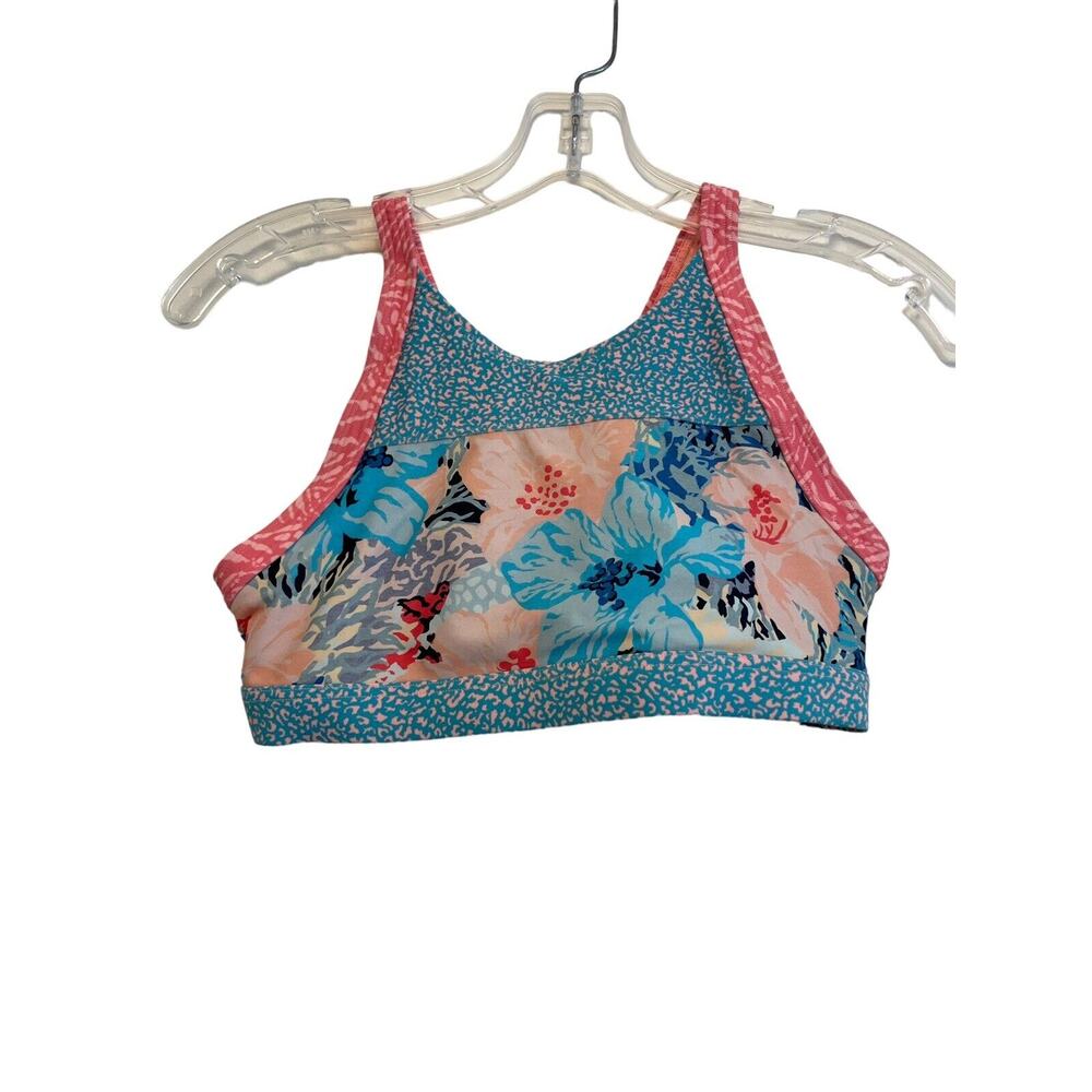Athleta Girl Sports Bra Size 14/XL‎ Floral Animal Print Pink Blue Active Pads